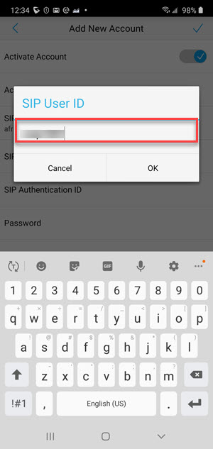 Image: Enter SIP User ID