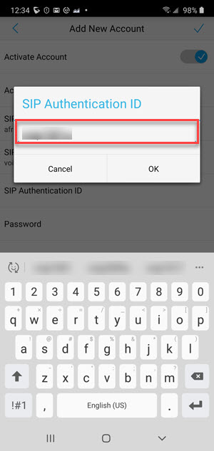 Image: Enter SIP Authentication ID